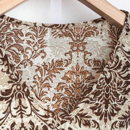 Комплект из 2 предметов: женский топ и брюки, круглый вырез, ретро-принт, короткие рукава, блузка, широкие брюки с эластичной резинкой на талии, повседневный свободный наряд для бабушки