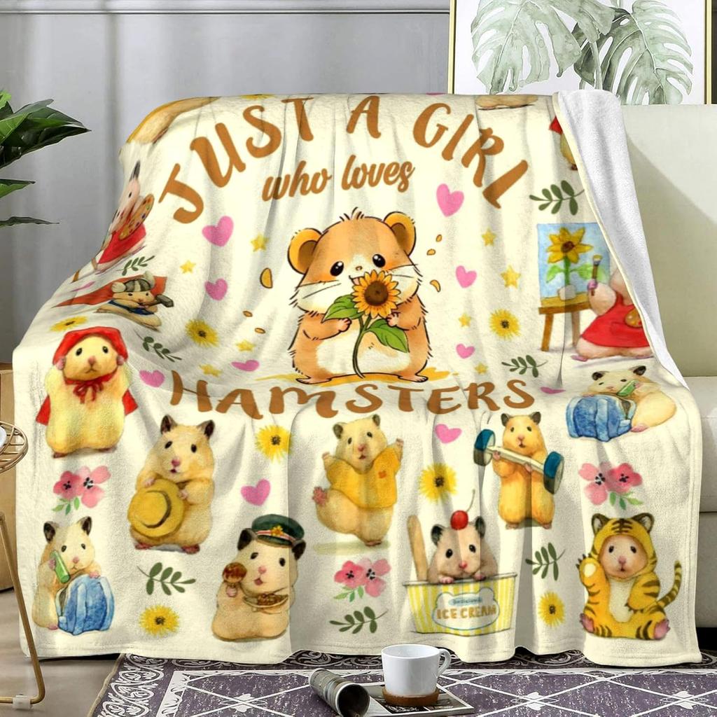 VIKAMA Hamster Gifts For Female Girls And Children Hamster Lovers,Just a Girl Who Loves Hamsters Blanket Hamster Plush Blanket