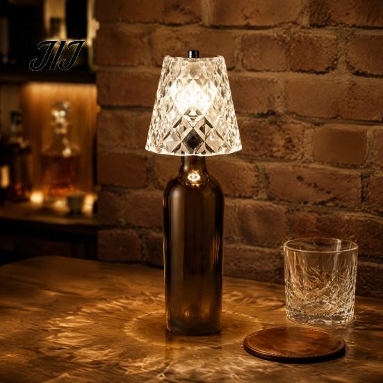 Cordless Wine Bottle Lamp LED Lamp, 3-Color Touch Control, Dimmable Acrylic Indoor Outdoor Accent Lampshade, for Home Bar Kitchen Patio Decor