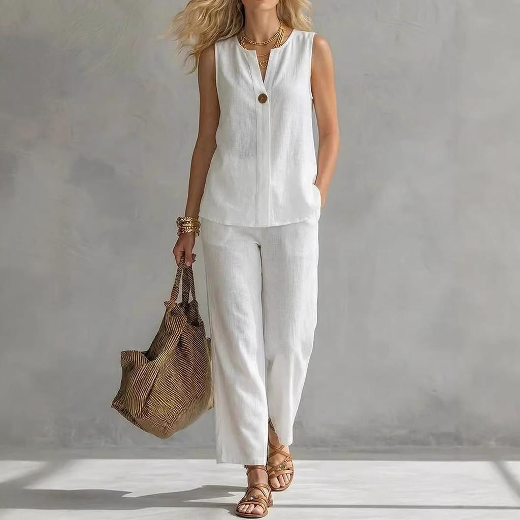 2026 European and American cross-border summer Amazon's new casual women's sleeveless V-neck top set