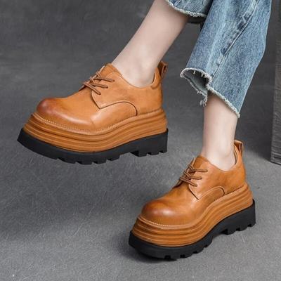 Туфли на плоской платформе на толстой подошве в стиле ретро, ​​универсальная модная женская обувь с круглым носком и шнуровкой