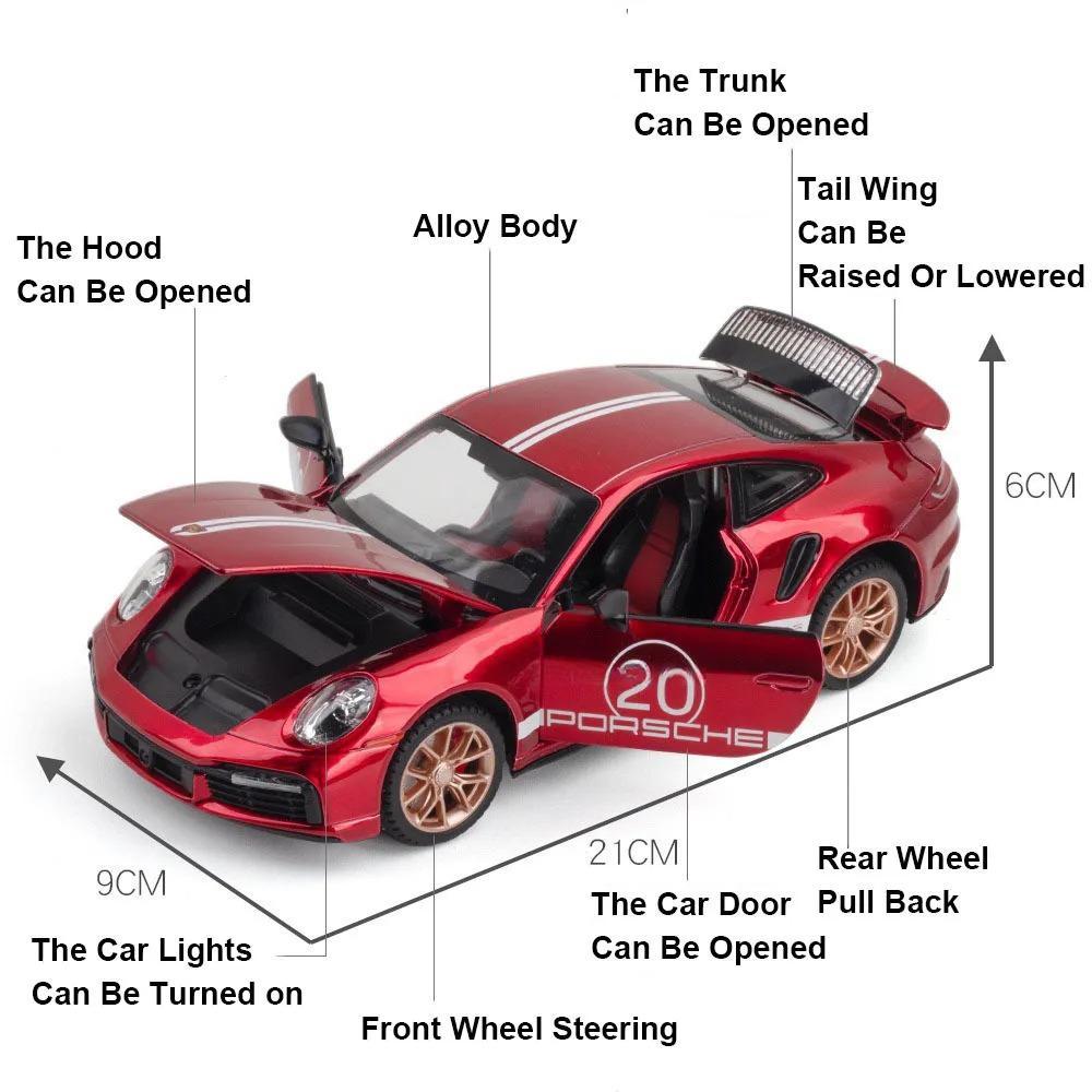 1/24 911 Turbo S Игрушечная модель легкосплавного автомобиля со звуком и светом, функция инерционного движения, имитация модели транспортного средства, коллекция, подарок для друга