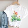 (Asian Size) Short Sleeve T Shirt Watercolor Flower Style 90s Fashion Women Casual Tee Top Clothing Print Ladies Female Graphic T-shirts