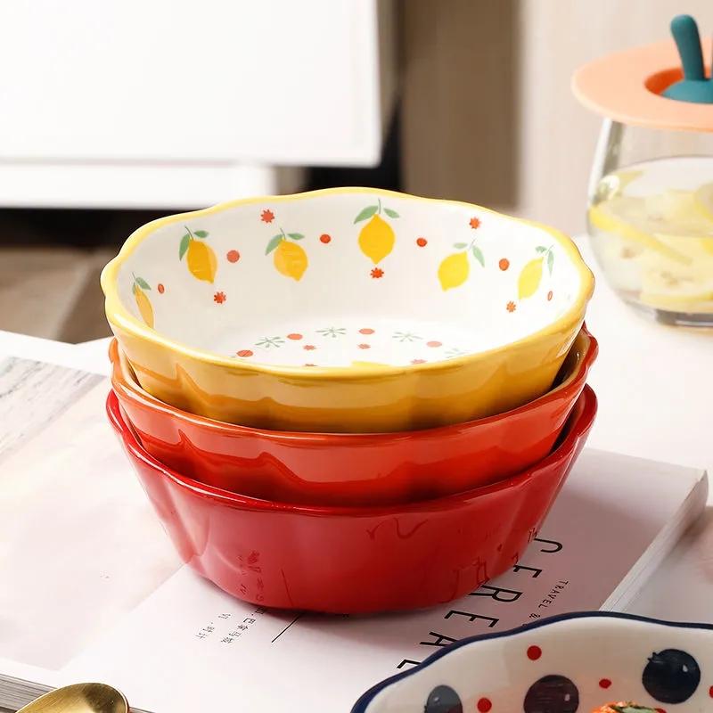 Керамическая салатница, милая фарфоровая миска, миска для риса, креативная маленькая миска, бытовая миска, одна десертная миска, тарелки с фруктами