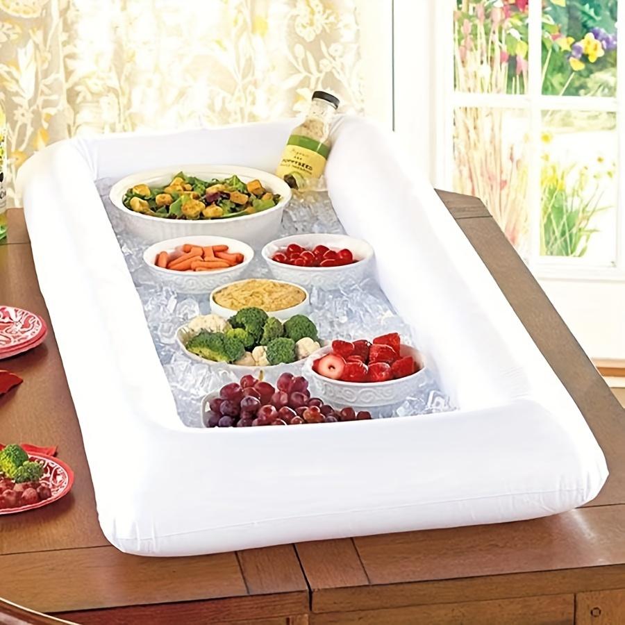 1pc Ice Buffet Salad Serving Inflatable Tray, Food Drink Holder Cooler Containers, Indoor Outdoor BBQ Picnic Pool Party Supplies, With Drain Plug