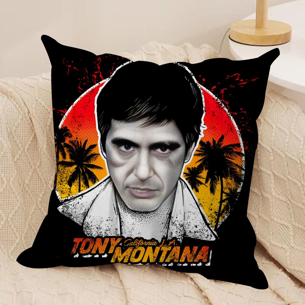 Classic Movie SScarface Cushion Cover Silky Short Plush Invisible Zipper Dustproof Sofa Pillow Case for Home Decor