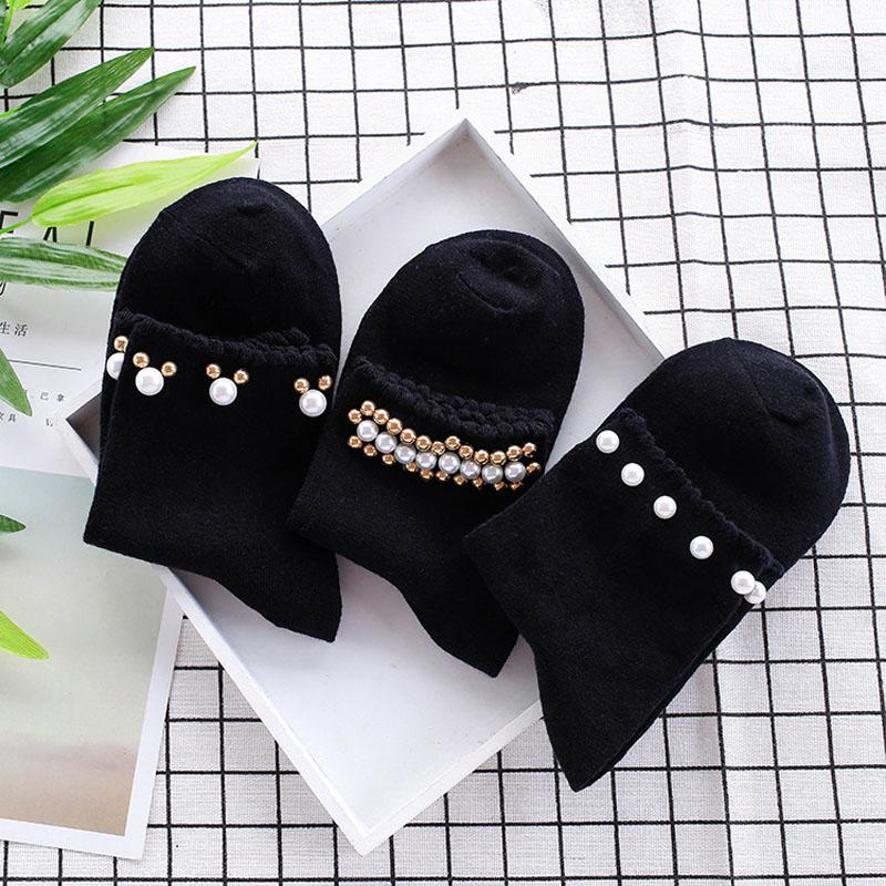 Хлопковые эластичные носки с жемчужинами