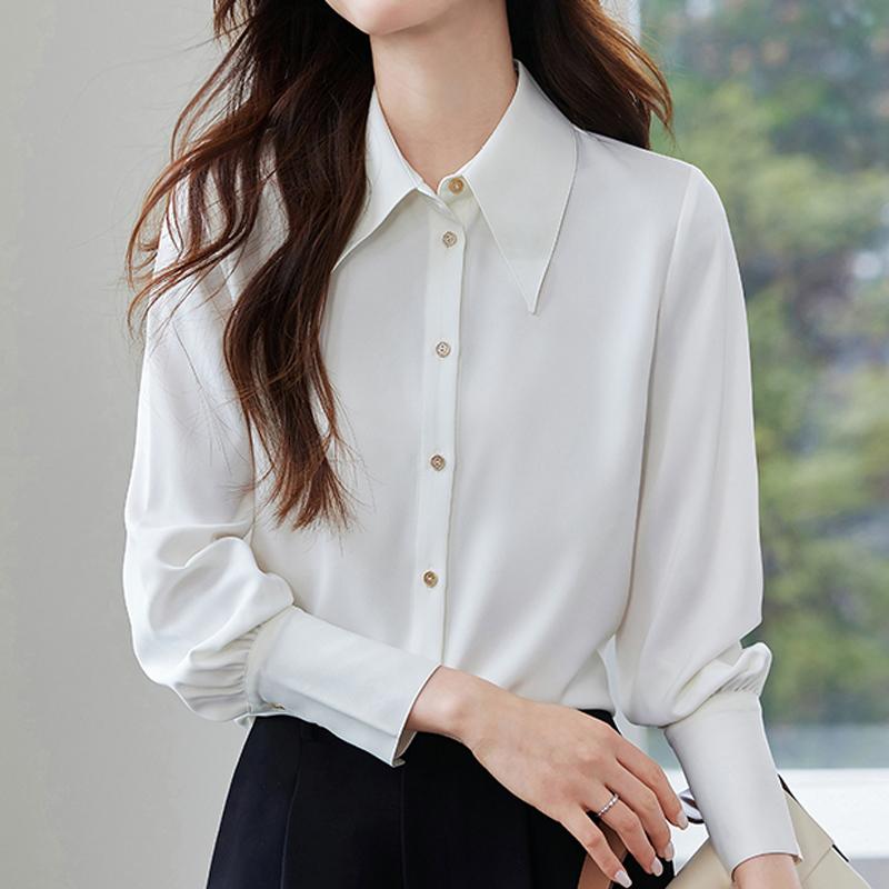 Women Blouses Shirts 2025 Spring Long Sleeve Women Blouse Shirt Office Lady Turn Down Collar Black White Blouse Shirt Women Tops J921