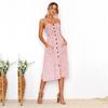Sexy V Neck Backless Floral Summer Beach Dress Women Striped Button Pineapple Party Midi Dresses