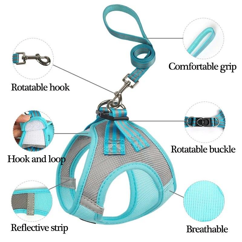 Шлейка для щенков, жилет, светоотражающие ремни для прогулок с собаками, поводки для маленьких собак, кошек, комплект поводков для французского бульдога, чихуахуа, мопса
