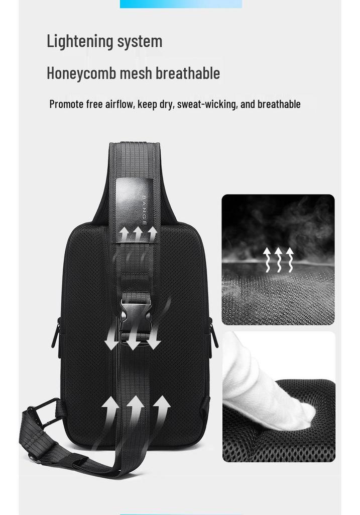 BANGE Men's Anti-theft Tech USB Crossbody Chest Bag