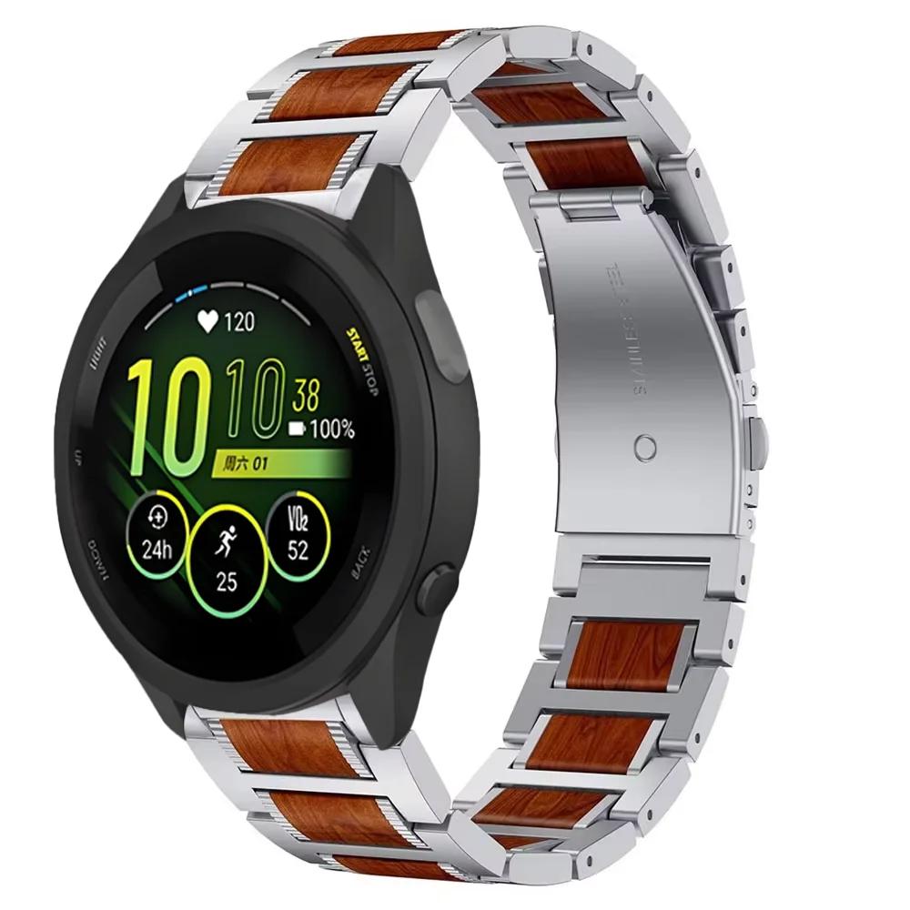 22-миллиметровый ремешок из палисандра+металла для Garmin Forerunner 965 265 255 265 970 570 Браслет из нержавеющей стали для Garmin Venu 4 3 2 Ремешок для запястья