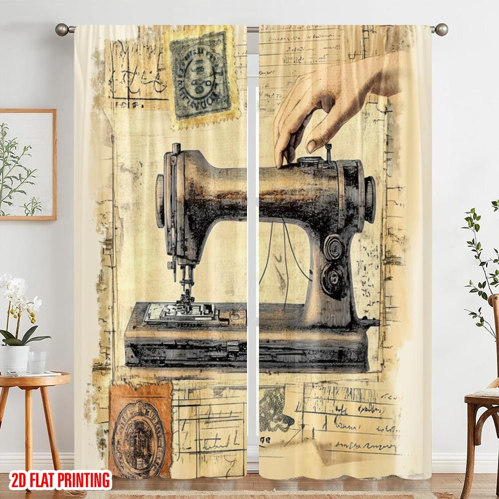 2 шт., 2D печать на плоскости Современные шторы Винтажная швея Универсальная полиэстеровая ткань (без стержня) Идеал для декора комнаты