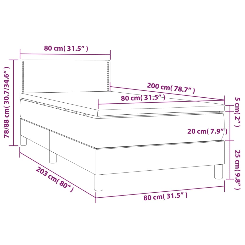 Vidaxl Łóżko Kontynentalne Z Materacem I Led Czarna Ekoskóra 80X200 Cm