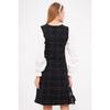 Women's Black-white Plaid Square Collar Long Sleeve Dress Arm-22y001182