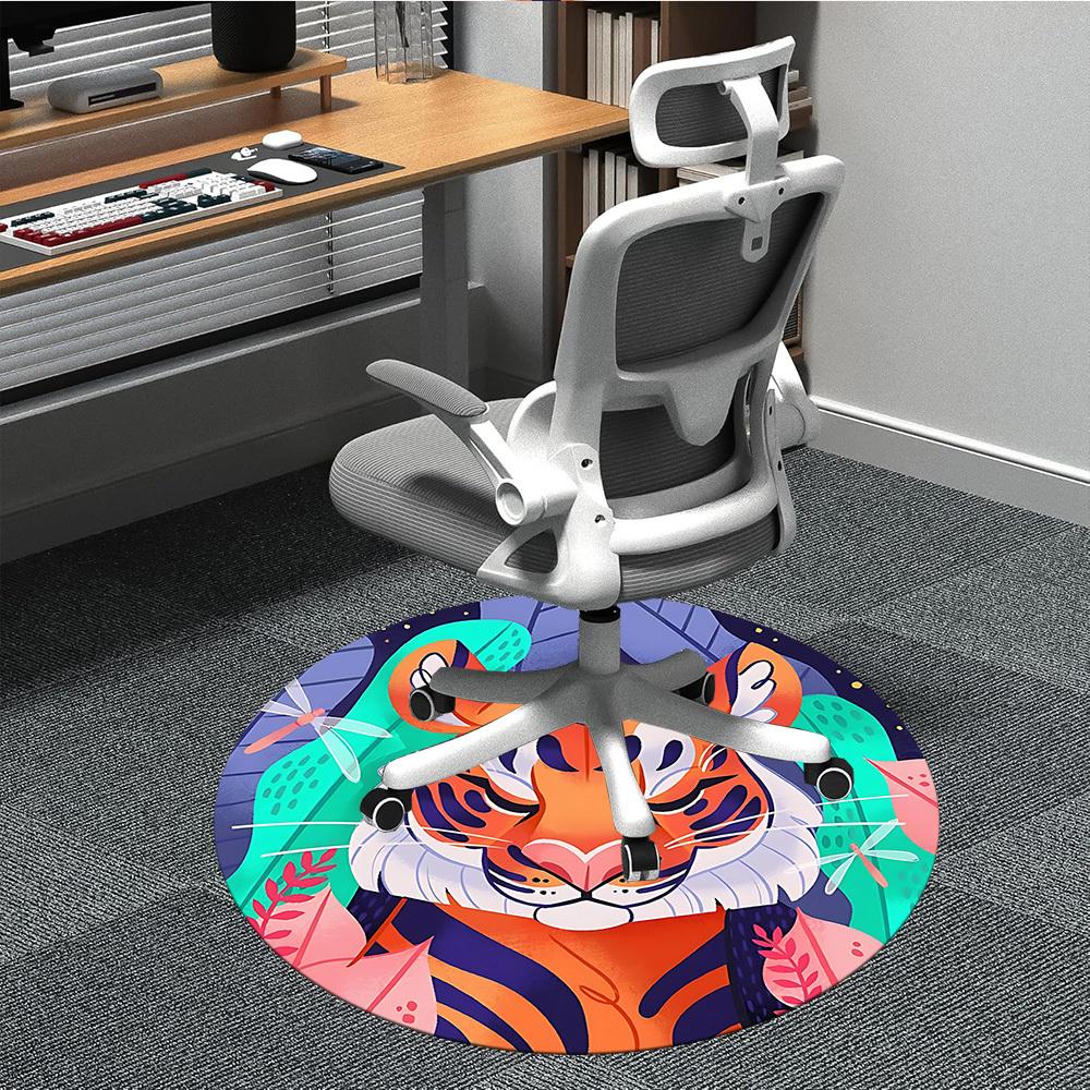 1pc Tiger Nature Office Round Area Rug,  Mat Suitable For Office, Under Office Chairs Bedroom Living Room Home Decor, Room Deco