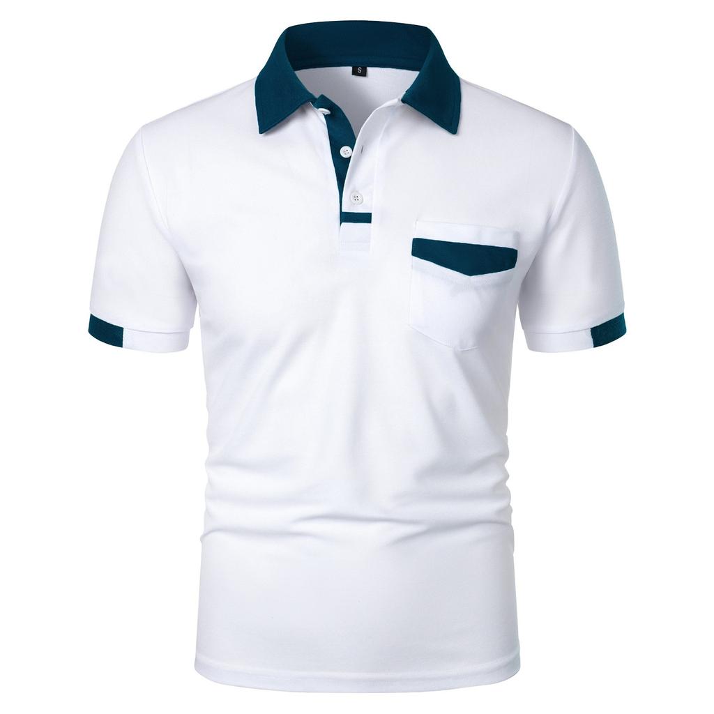 Мужская повседневная рубашка с коротким рукавом и карманом на пуговицах с цветными блоками