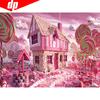 Алмазная вышивка Пейзаж Розовый замок Алмазная картина DIY Полный круглый вышивки крестом