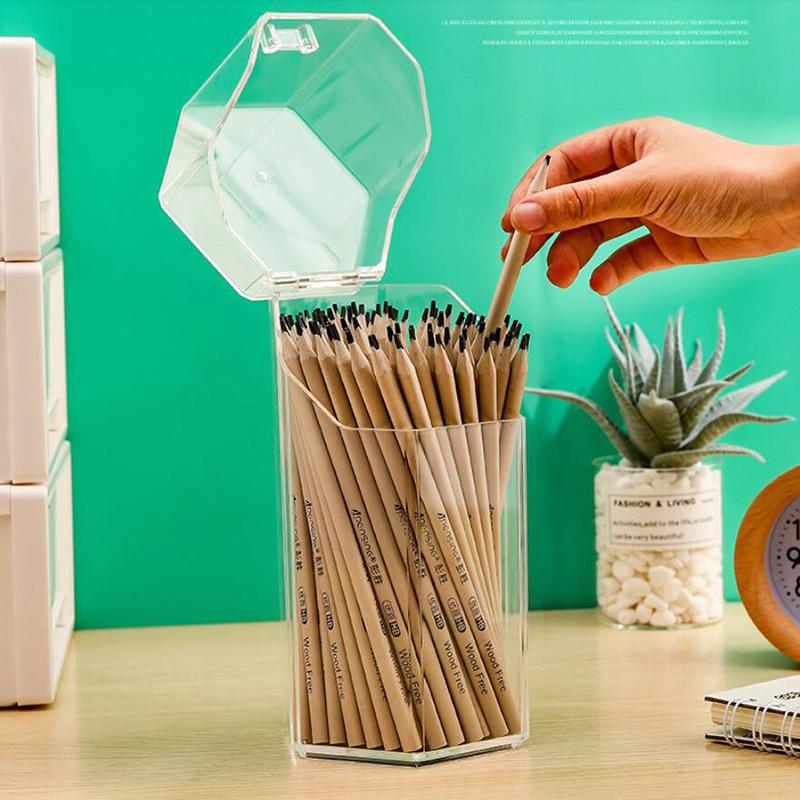 Acrylic Pen Holder Makeup Brush Holders Pencil Organizer Clear Stationery Storage Box Makeup Organizer with Lid Dust-proof Case