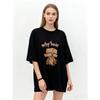 Oversized T-Shirt Black Why Bear Cartoon Teddy Bear With Box Print Casual Streetwear Summer Top Women Fashion Trendy Graphic Tee