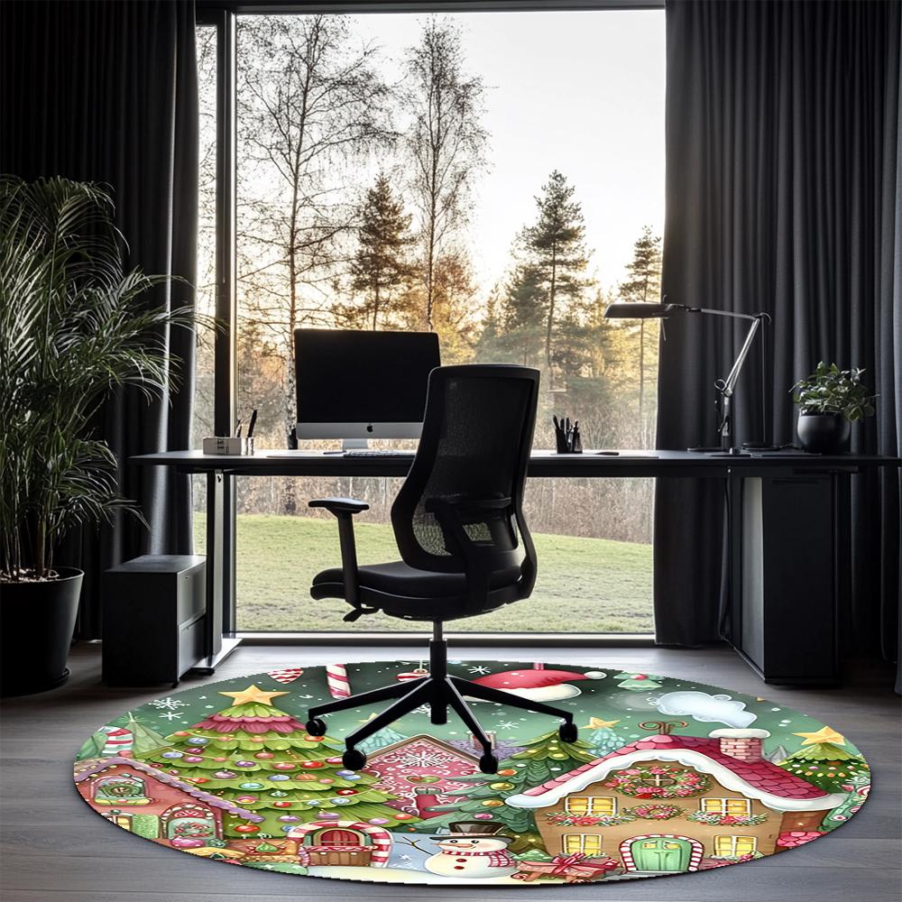 Christmas Street Printed Round Rug Carpet Chair Rug Area Rug Entryway Doormats,for Office Chair Living Room Bedroom Kitchen Room.