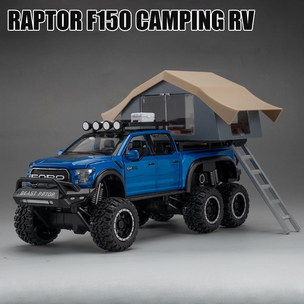 1:24 Модели игрушечных машинок Raptor F150 Сплав Литье под давлением Кемпинг RV Откатная назад Звук Свет 5 Дверей Открываются Украшение Машинка Подарки для Детей