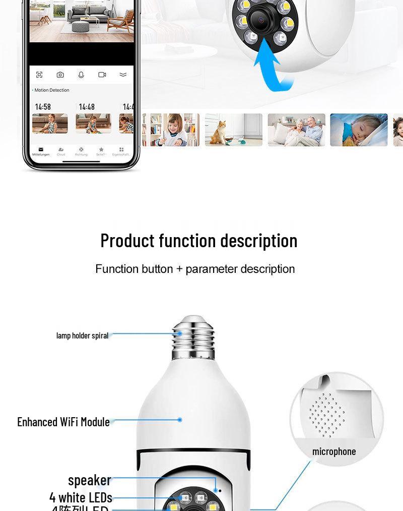 V380 Panoramic HD Smart Bulb Camera - 2 Million Tuya Remote Monitoring Surveillance Device