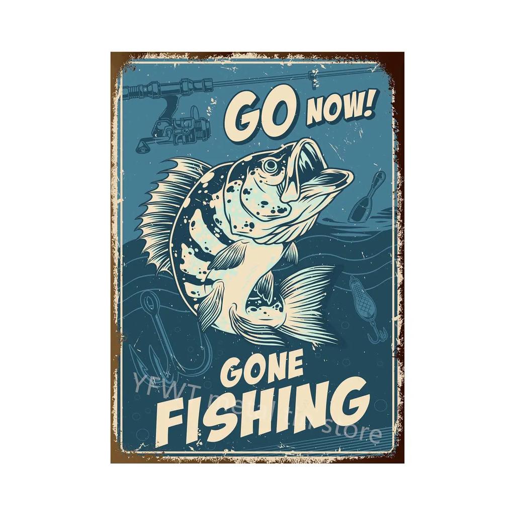 Fishing Rules Metal Tin Sign Fishing Sign Vintage Metal Plate for Wall Poster Farm Art Decoration Retro Stickers Plaques