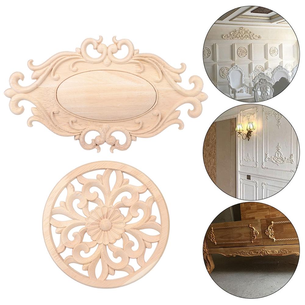Furniture Parts Wooden Figurines Crafts Wood Carved Woodcarving Decorative Corner Appliques Frame