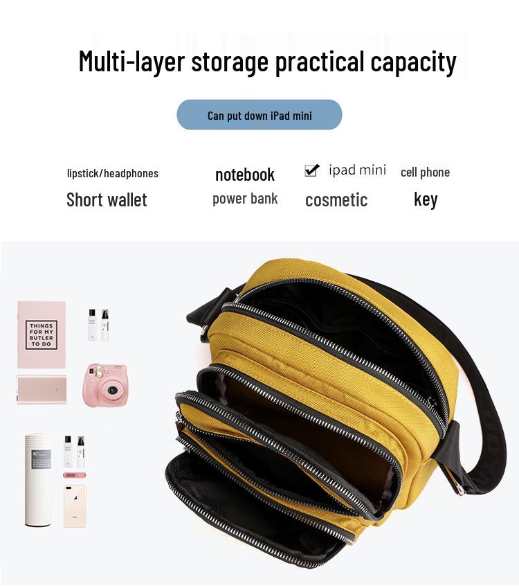 Trendy Nylon Multi-Layer Zipper Crossbody Bag - Simple, Lightweight, and Casual Solid Color Shoulder Bag