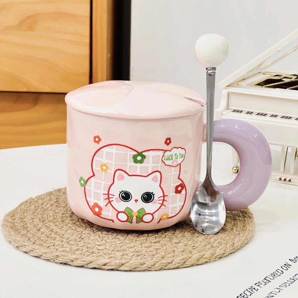 Милый кролик с крышкой и соломенной чашкой, мультяшная дорогая большая емкость, сувенирная кружка для девушек и пар, керамический набор чашек