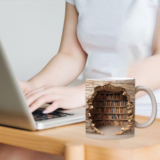 Creative Multifunctional Ceramic Water Cup A with Handle Library Shelf Space