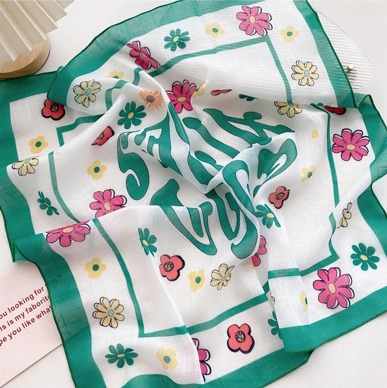 58cm Cotton Linen Women's Scarf Fashion Print for Hair and Neck Square Design