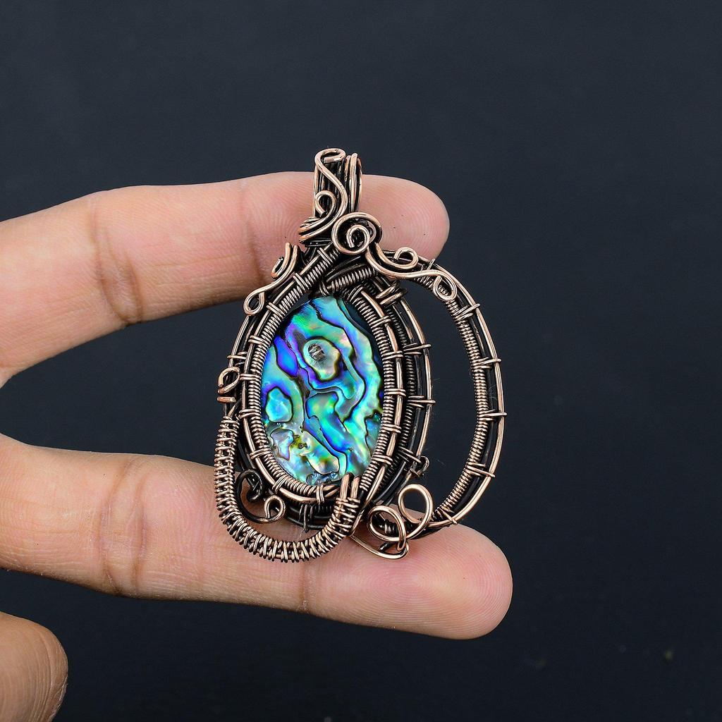 Кулон из раковины абалона, обернутый медной проволокой 999 пробы, Ювелирные изделия с подвеской из драгоценного камня ручной работы, Подарки для жены, Совершенно новый кулон