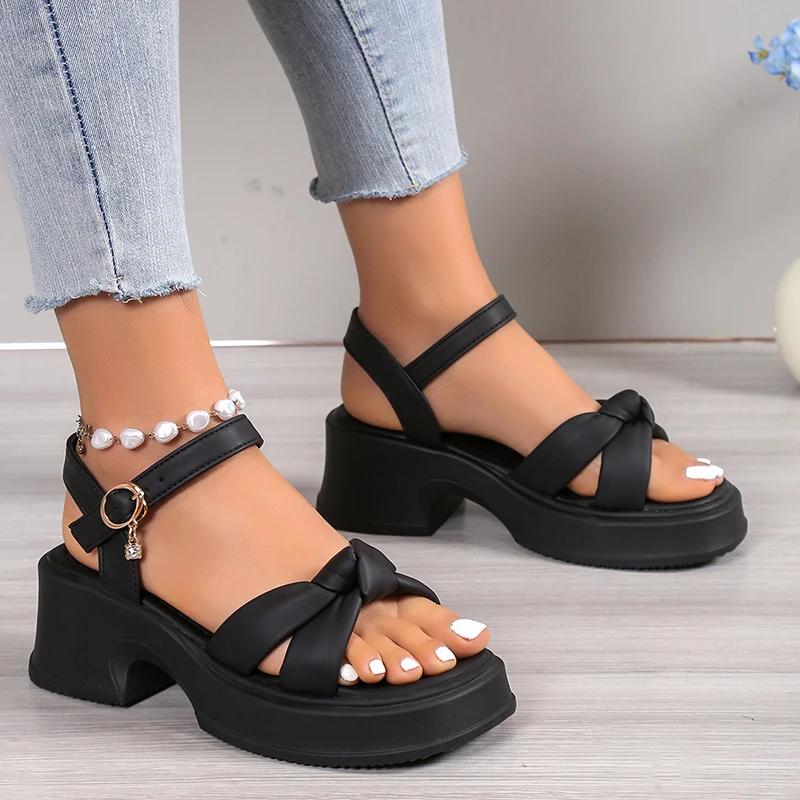 Fashion Fashion Platform Sandals Women Ankle Buckle Thick Sole Rome Sandals Brand Woman Shoes Summer Open Toe Cross Band Sandalias Mujer