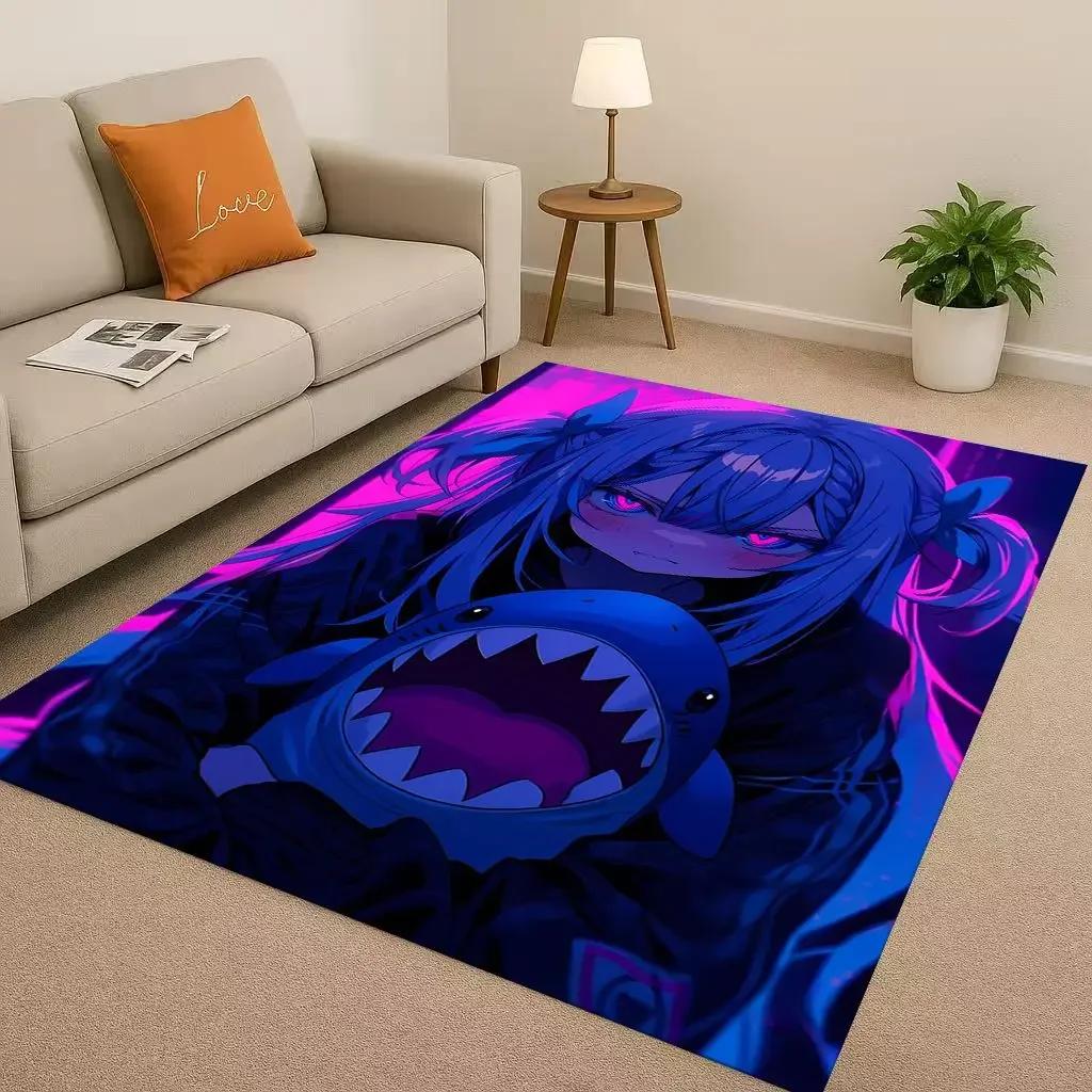 HD Anime Gawr Gura Hololive Cartoon Cute Girl Living Room Non-Slip Area Rug Carpet For Bedroom Playroom Sofa,Home Decor Doormat