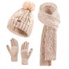 2025 Winter Beanie Hat Scarf Gloves Set for Women, Pom Pom Fleece Lined Hat Long Scarf Neck Warmer Touchscreen Gloves for Cold Weather