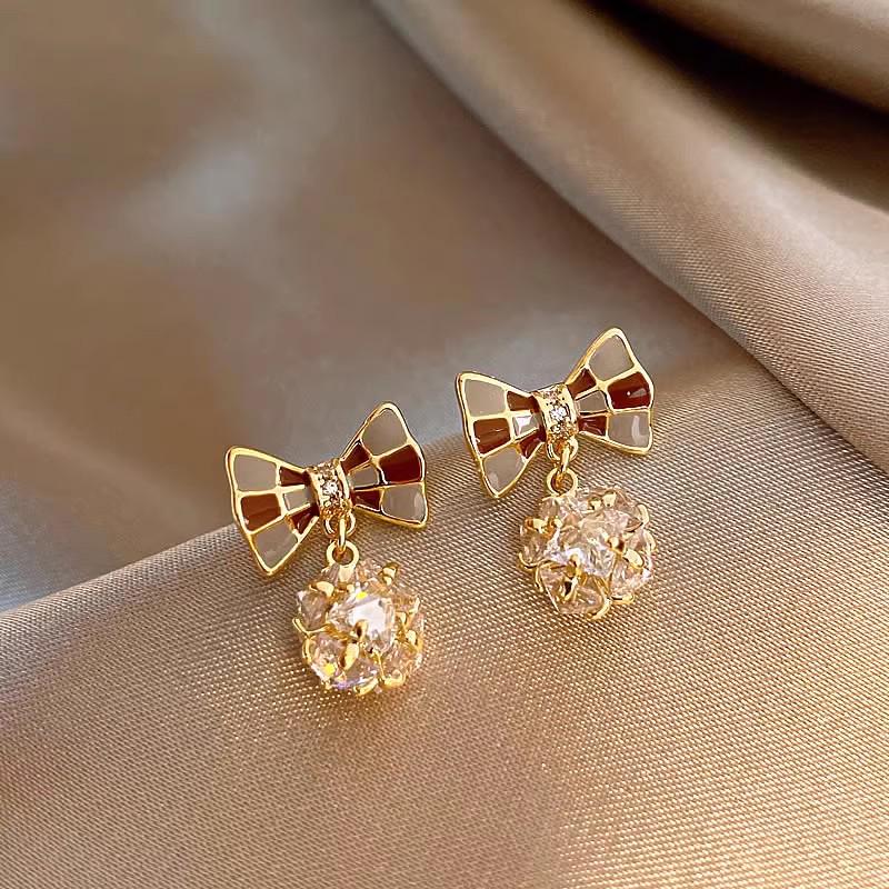 Французские ретро серьги с цирконом и жемчугом: Ювелирные изделия из серебряных игл 925 пробы класса «легкая роскошь»