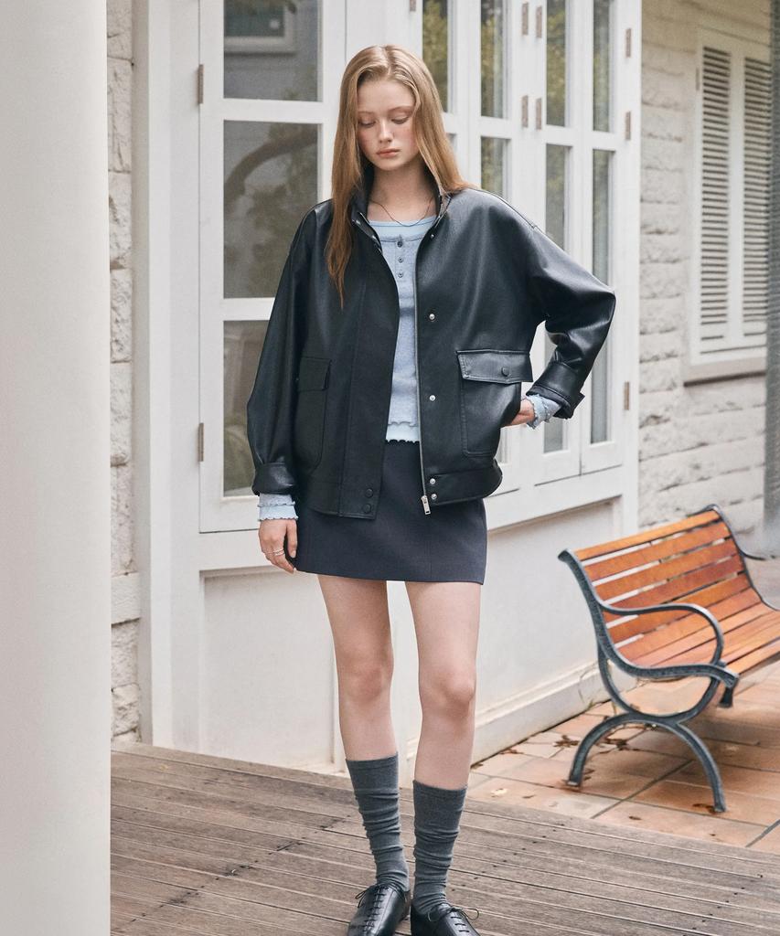 ROEM Свободная куртка из искусственной кожи с высоким воротником Rmjkg49R11