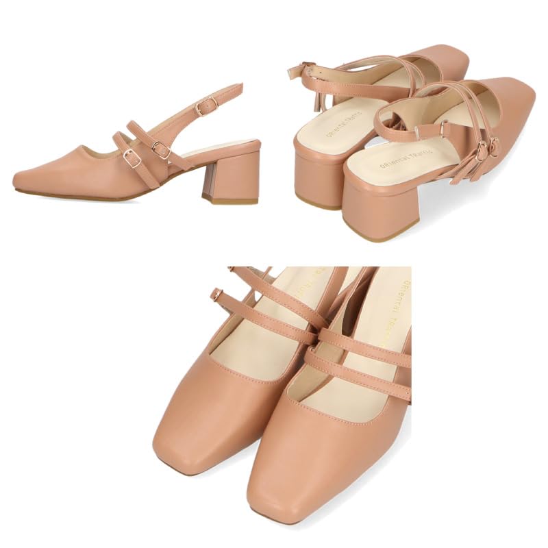 Oriental Traffic Туфли-лодочки с квадратным носком, ремешком на пятке и каблуком, для особого случая, из синтетической кожи, 41116 БЕЛЫЙ см Женские 23.5