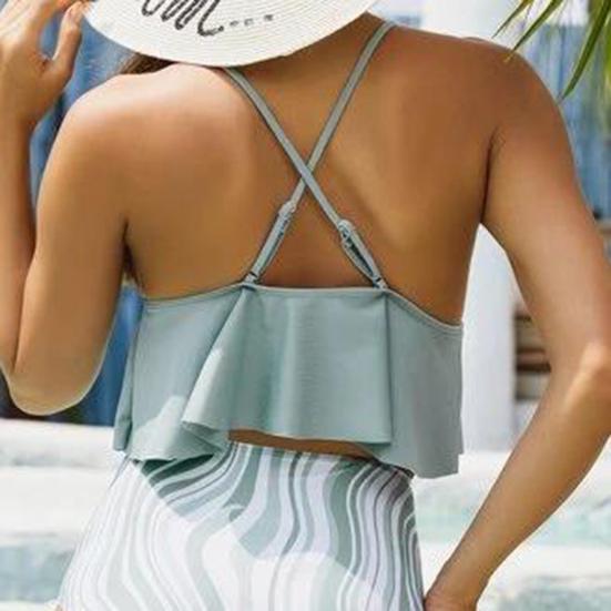 Push Up Spaghetti Strap Padded Maternity Tankini Women Ruffle Hem Bra