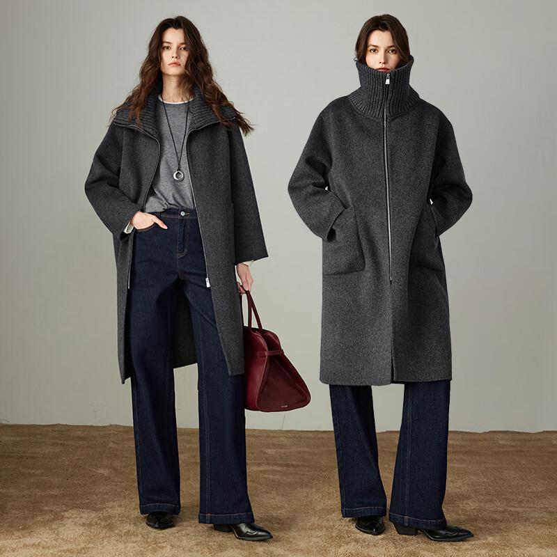 Chuyu Women's Knitted Collar Double-Faced Wool Coat