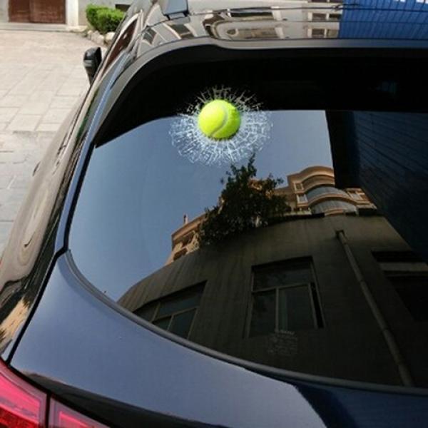 New Creative 3D Funny Tennis Baseball Glass Sticker Crazy DIY Car Auto Supplies KTY