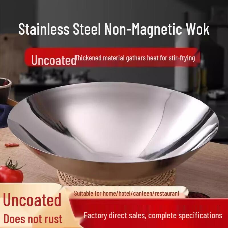 Homeglen Extra-Thick Stainless Steel Double-Handle Round Bottom Wok