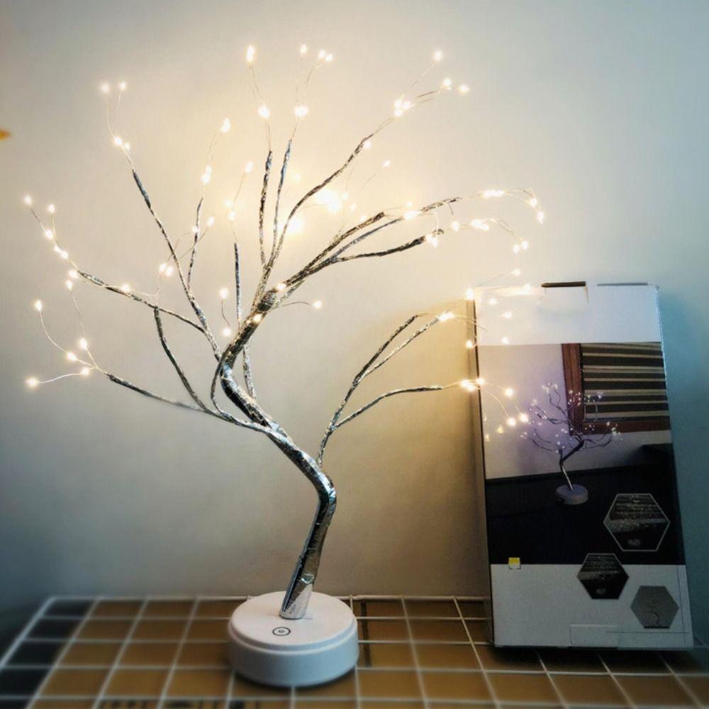USB Powered Bonsai Tree Night Light Artificial Atmosphere Light Pearl Tree Lamp Bedside Office
