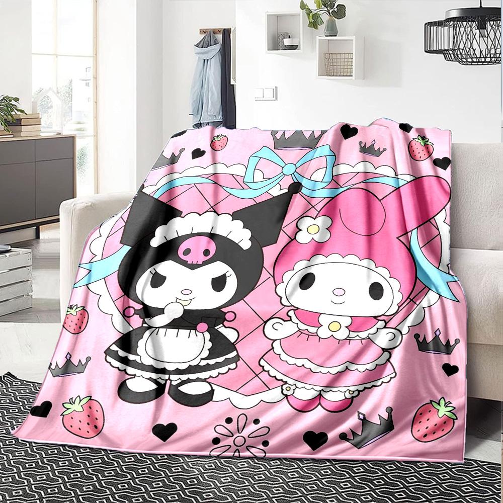 Kawaii Princesses Pink Flannel Blanket Super Soft Warm Cozy Blanket For Sofa Bed Office Travel Allseason Home Decor Gift