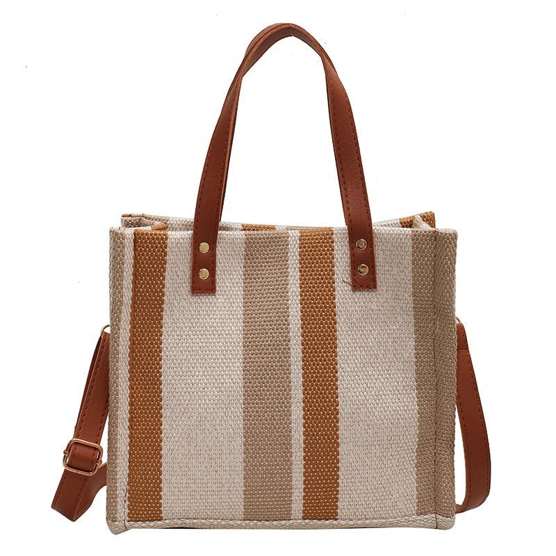 On The New Striped Simple Canvas Bag Autumn Korean Version Large Capacity Shoulder Bag Simple Foreign Fashion Bag