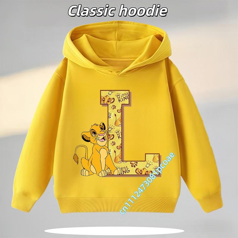 New boys, casual top,cartoon print, fall/winter pullover shirt model letter A-Z Lion King Simba children's hooded sweatshirt for