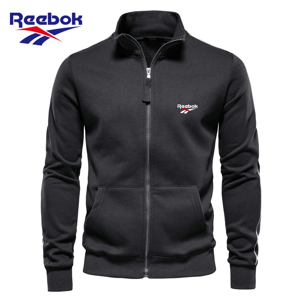 Reebok 2026 Вышитая Осенне-Зимняя Новая Мужская Толстовка на Молнии с Воротником-стойкой, Спортивный Кардиган-Куртка с Контрастными Деталями