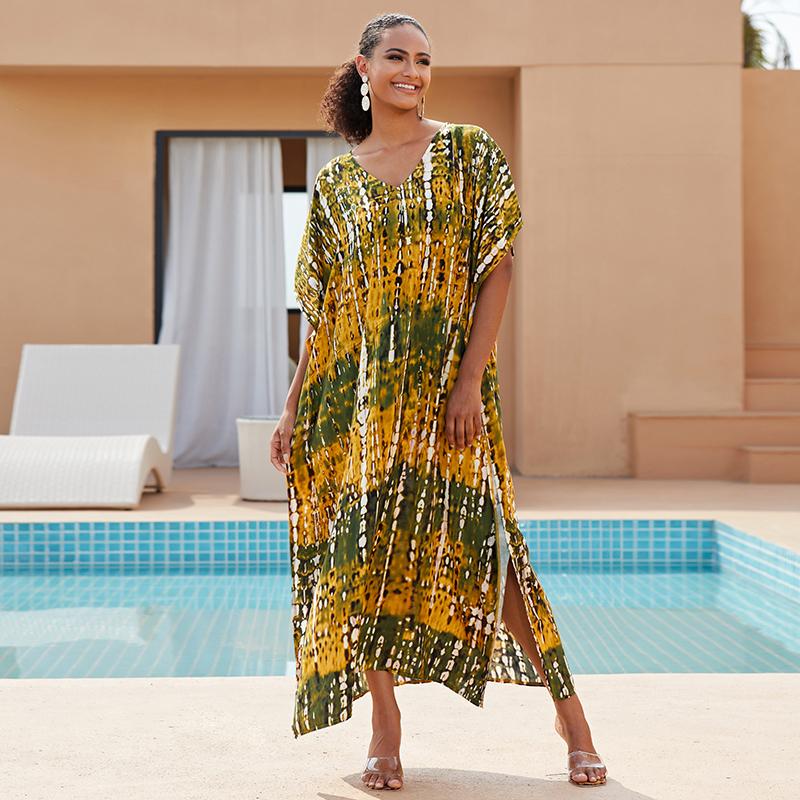 Богемный пляжный кафтан платья для женщин тай-дай летний макси халат летний купальник накидки праздничные купальные костюмы поставка с фабрики большие распродажи